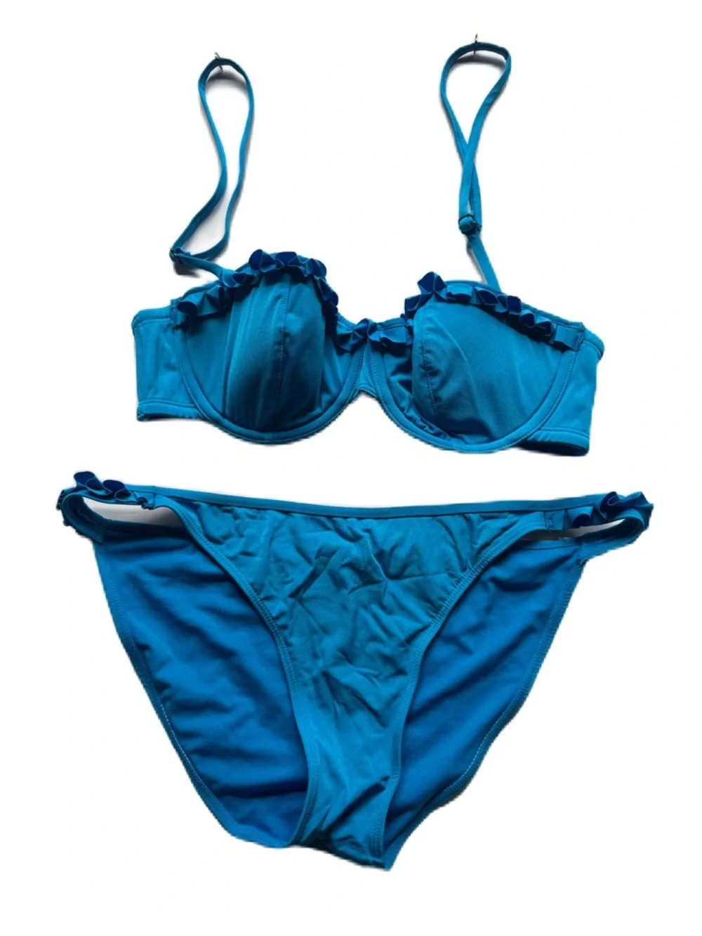 H&M blue convertible halter/bandeau bikini sz 12 bottoms, 36C top